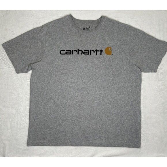 Carhartt Loose Fit Work Tee Shirt Print Men's Size 2XL Grey Crew Neck Logo - Picture 1 of 7